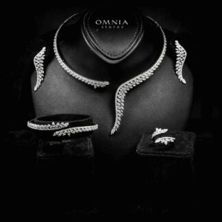 Omnia Manal Luxury Bridal White Leaf Design Full Set in High Quality Zircon Stone Rhodium Plated