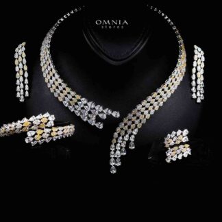 Omnia Amrah Luxury Bridal White and Gold Full Set in High Quality Zircon Stone Rhodium Plated