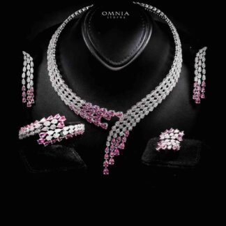 Omnia Amrah Luxury Bridal Pink Full Set in High Quality Zircon Stone Rhodium Plated