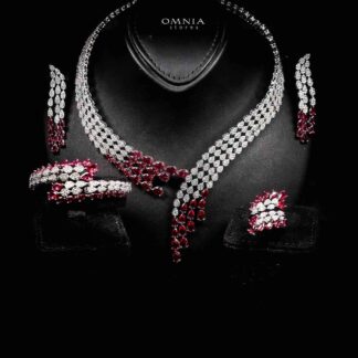 Omnia Amrah Luxury Bridal Red Full Set in High Quality Zircon Stone Rhodium Plated