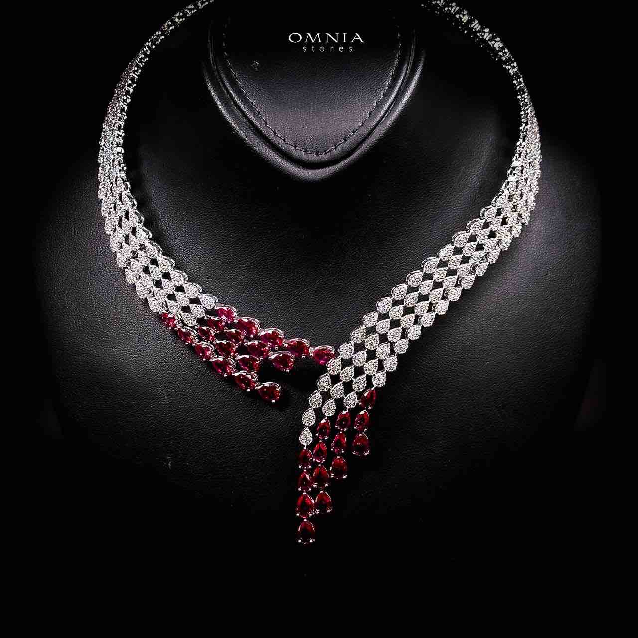 Omnia Amrah Luxury Bridal Red Full Set in High Quality Zircon Stone Rhodium Plated - Image 2