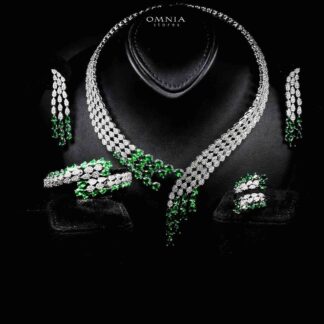 Omnia Amrah Luxury Bridal Green Full Set in High Quality Zircon Stone Rhodium Plated
