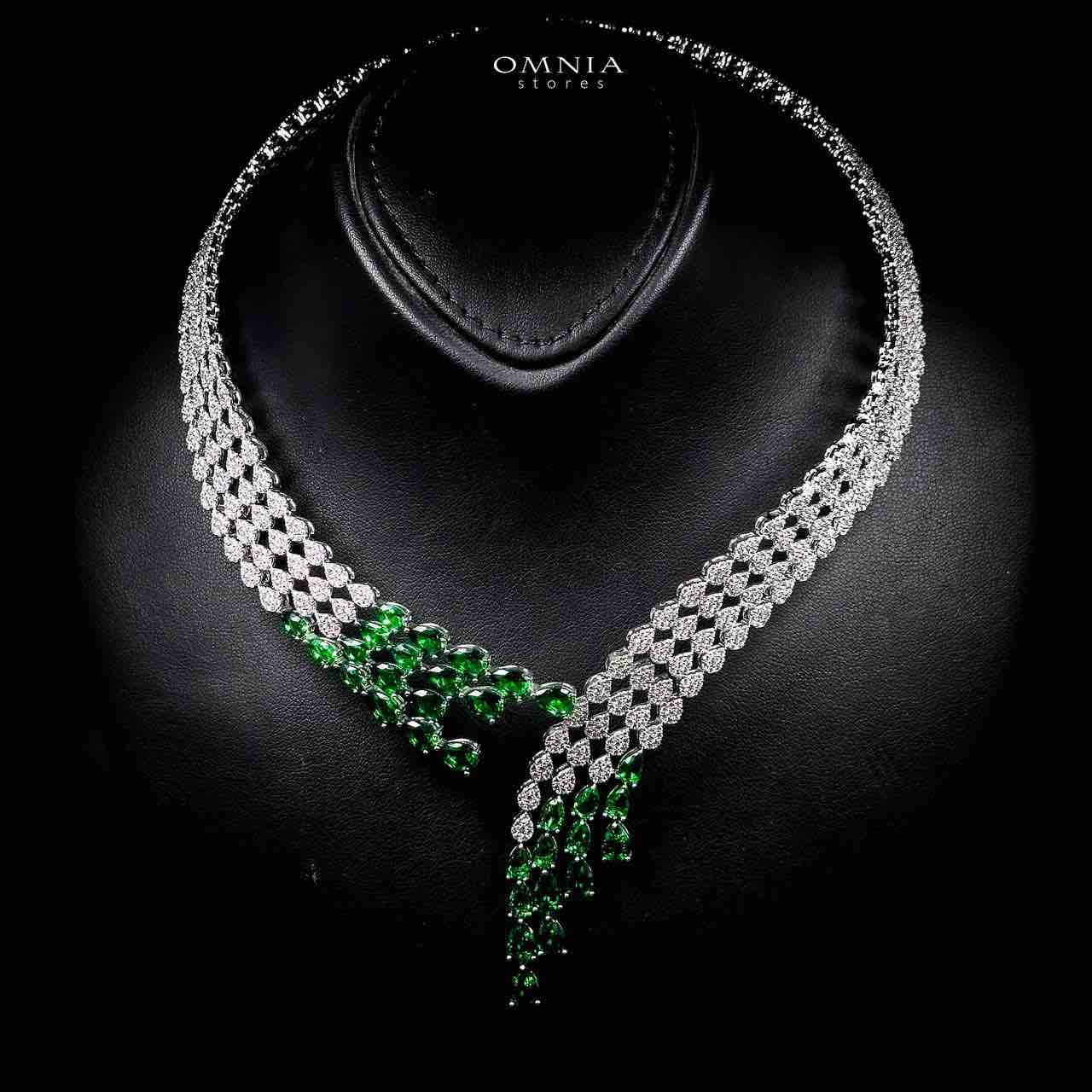 Omnia Amrah Luxury Bridal Green Full Set in High Quality Zircon Stone Rhodium Plated - Image 2