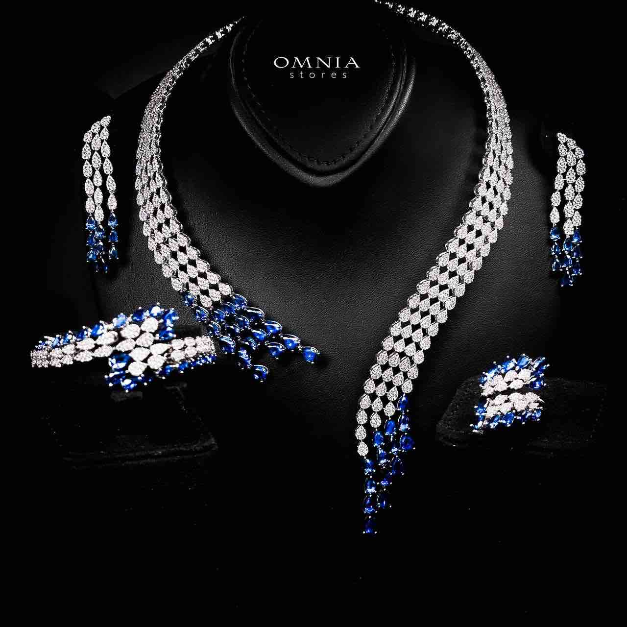 Omnia Amrah Luxury Bridal Bluea Full Set in High Quality Zircon Stone Rhodium Plated