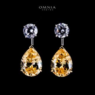 Omnia Danya Yellow Silver Drop Earrings in 925 Silver with High Quality Simulated Diamonds