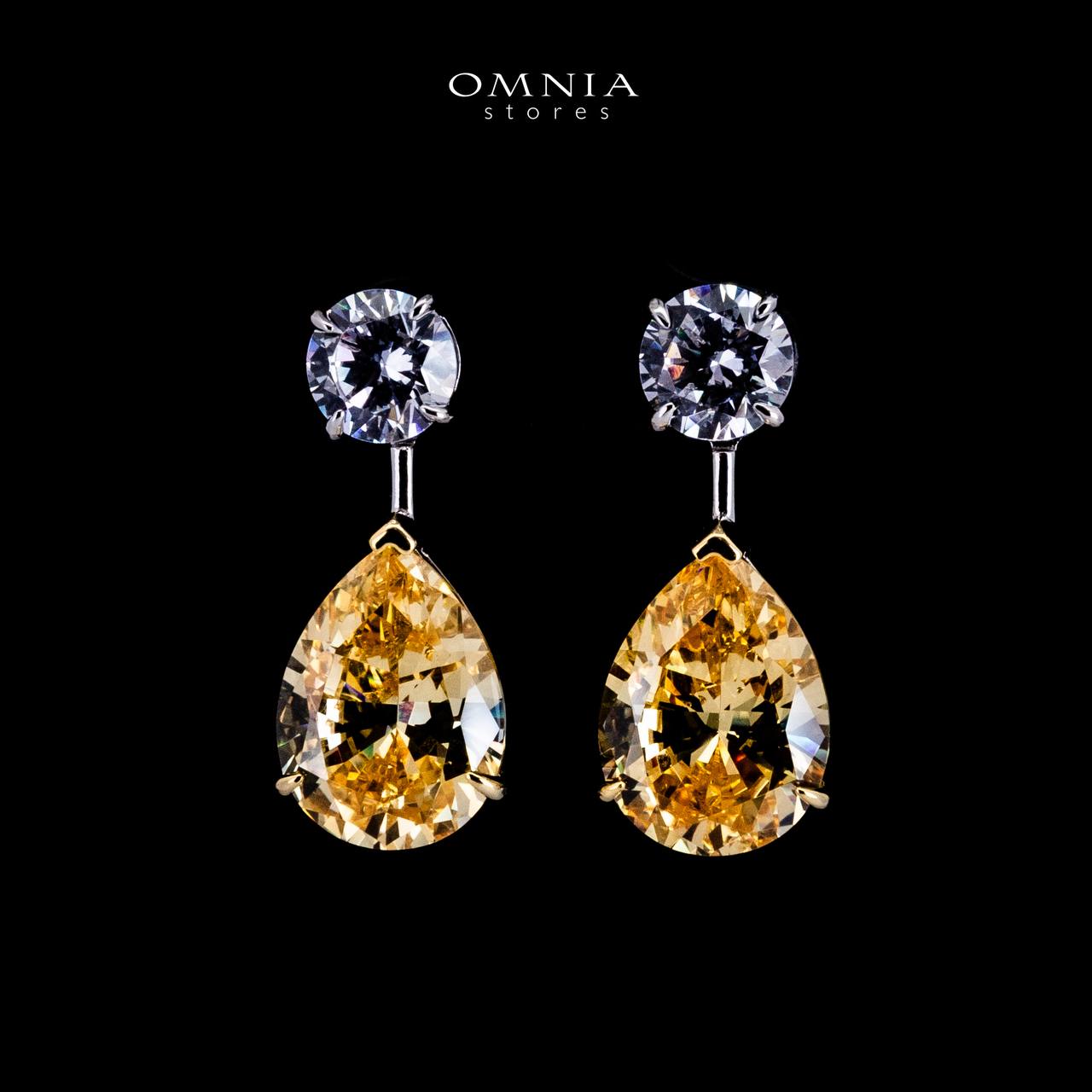 Omnia Danya Yellow Silver Drop Earrings in 925 Silver with High Quality Simulated Diamonds - Image 2