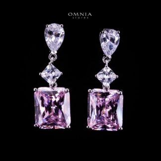 Omnia Zaila Pink Silver Drop Earrings in 925 Silver with High Quality Simulated Diamonds