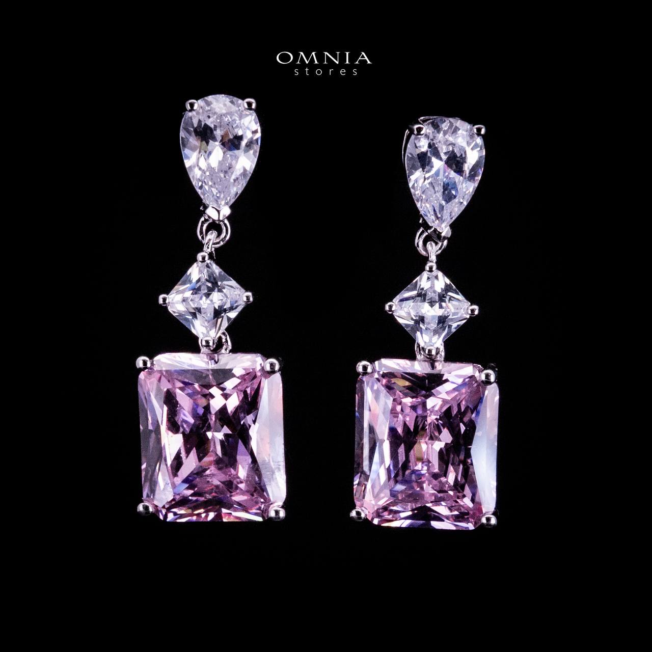 Omnia Zaila Pink Silver Drop Earrings in 925 Silver with High Quality Simulated Diamonds