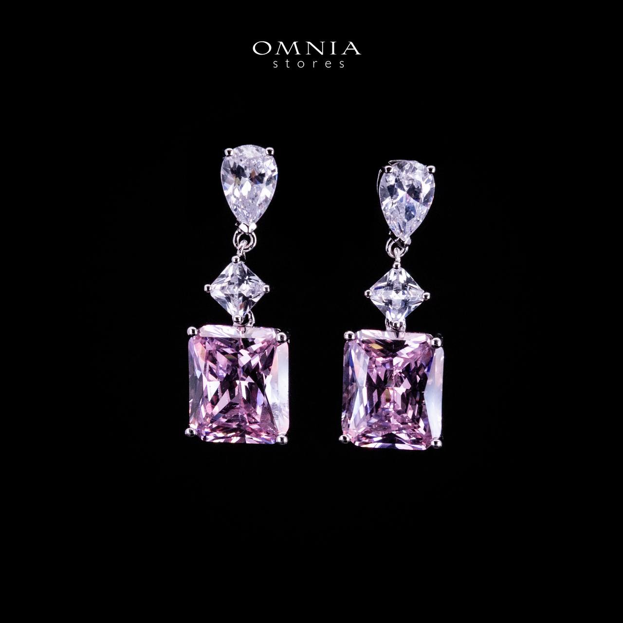 Omnia Zaila Pink Silver Drop Earrings in 925 Silver with High Quality Simulated Diamonds - Image 2