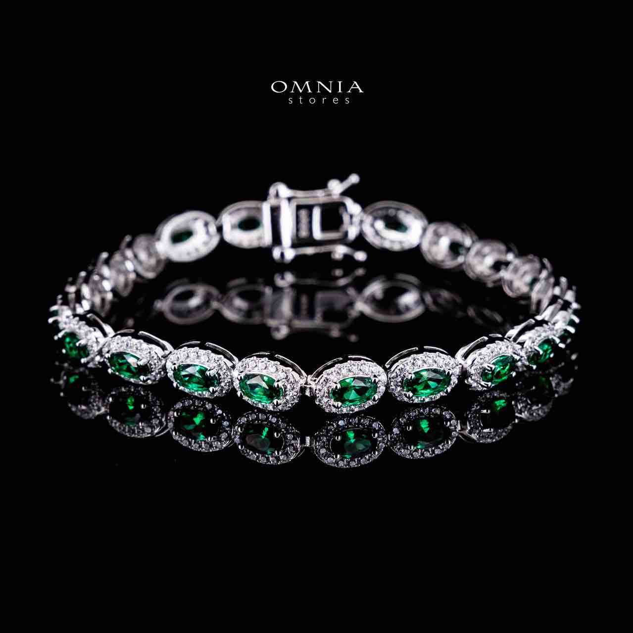 Omnia Syra Green Silver Bracelet in 925 Silver High Quality Simulated Diamonds - Image 3
