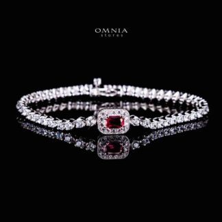 Omnia Zyrah Red Silver Bracelet in 925 Silver High Quality Simulated Diamonds