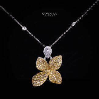 Omnia Dayana Gold and Silver Pendant Necklace in 925 Silver In High Quality Simulated Diamonds