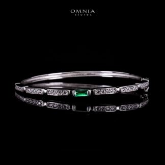 Omnia Rukia Green Bangle in 925 Silver High Quality Simulated Diamonds