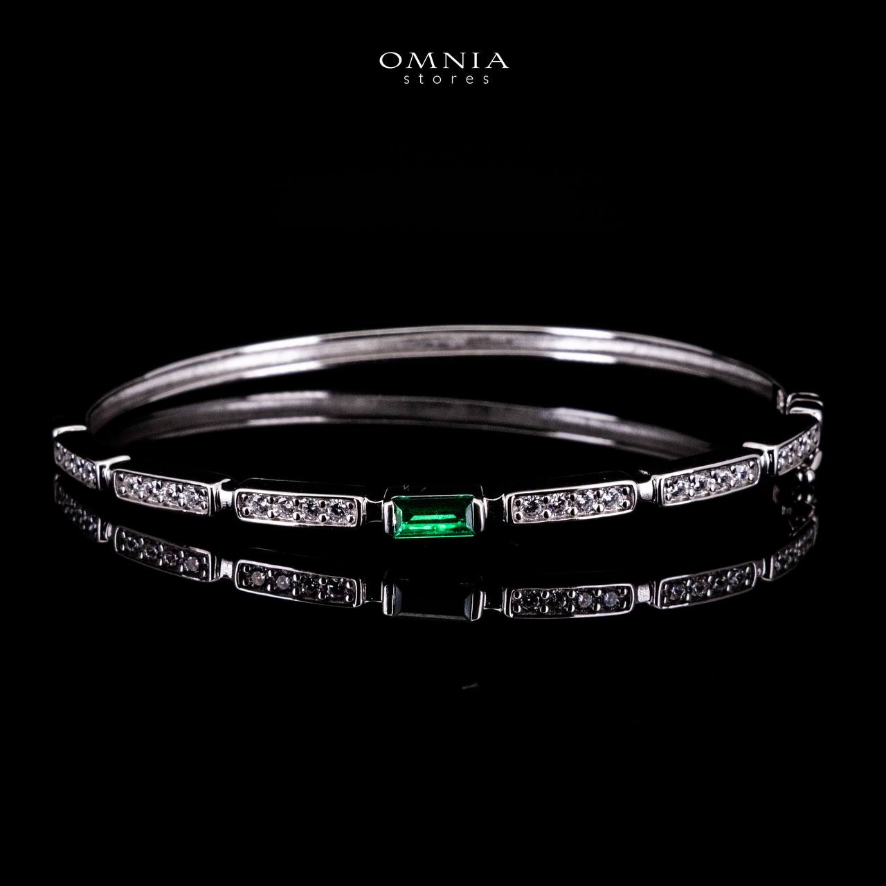 Omnia Rukia Green Bangle in 925 Silver High Quality Simulated Diamonds - Image 2
