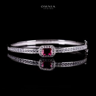 Omnia Ayrah Red Bangle in 925 Silver High Quality Simulated Diamonds