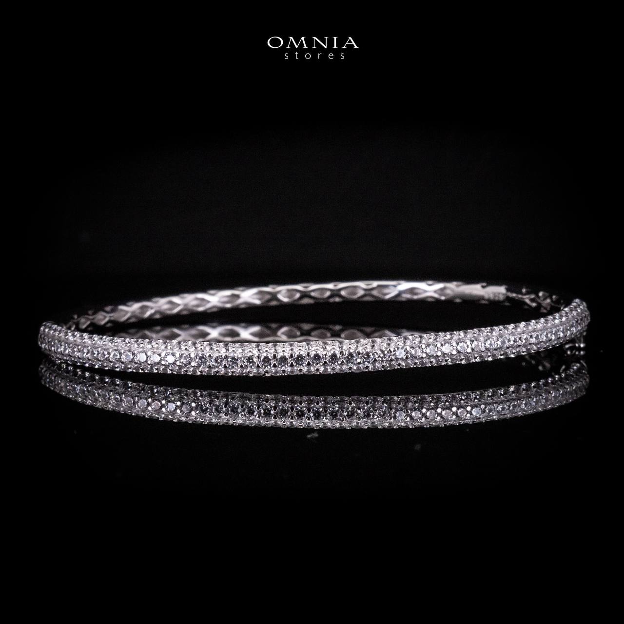 Omnia Karima White Bangle in 925 Silver High Quality Simulated Diamonds - Image 2