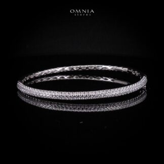Omnia Karima White Bangle in 925 Silver High Quality Simulated Diamonds