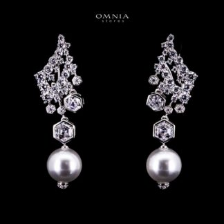 Omnia Suraiya Silver Winged Freash Real Pear Drop Earrings in 925 Silver High Quality White Simulated Diamond Stones