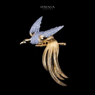 Omnia Aiman Silver and Gold Bird Brooch in 925 Silver High Quality Simulated Diamond Stones