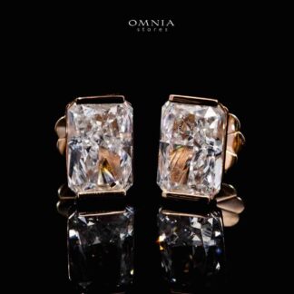 Omnia Rym White and Gold Earrings With High Quality Certified Lab Crafted Stones In 925 Silver