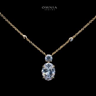 Omnia Eifa Gold Pendant Necklace With High Quality Certified Lab Crafted Stones In 925 Silver 51cm