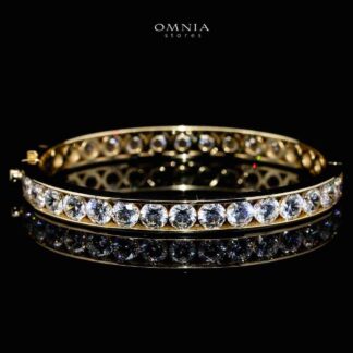 Omnia Nora Gold Bangle With High Quality Certified Lab Crafted Stones In 925 Silver