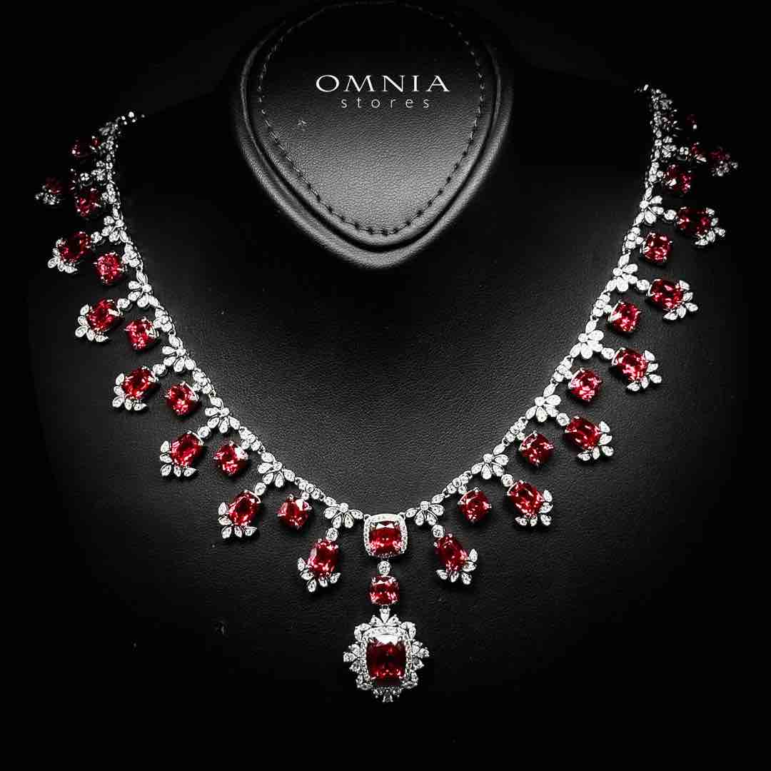 Omnia Alyah White and Red Necklace With High Quality GRC Certified Ruby Lab Grown Stones in 925 Silver - Image 2