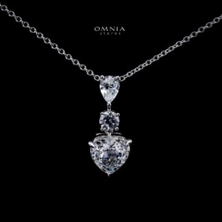 Omnia Ayen White Heart Pendant Necklace With High Quality Certified Lab Crafted Stones In 925 Silver