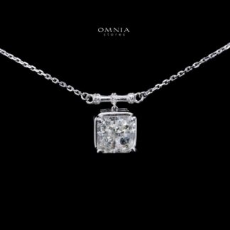 Omnia Nadeen White Square Pendant Necklace With High Quality Certified Lab Crafted Stones In 925 Silver