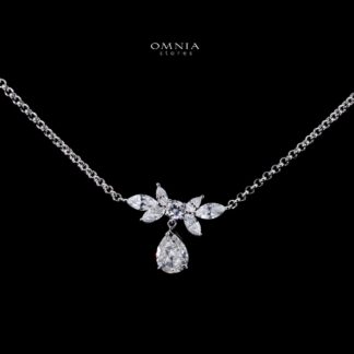 Omnia Naimah White Floral Pendant Necklace With High Quality Certified Lab Crafted Stones In 925 Silver