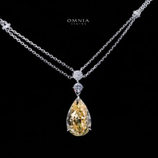 Omnia Amreen White and Yellow Pear Pendant Necklace With High Quality Certified Lab Crafted Stones In 925 Silver