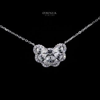 Omnia Minsa White Floral Pendant Necklace With High Quality Certified Lab Crafted Stones In 925 Silver