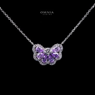 Omnia Minsa White and Purple Floral Pendant Necklace With High Quality Certified Lab Crafted Stones In 925 Silver