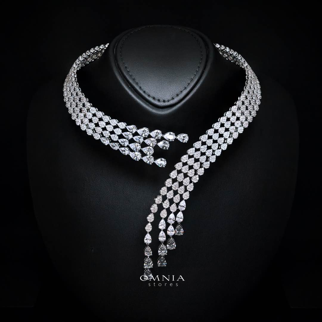 Omnia Amrah Luxury Bridal White Full Set in High Quality Zircon Stone Rhodium Plated - Image 2