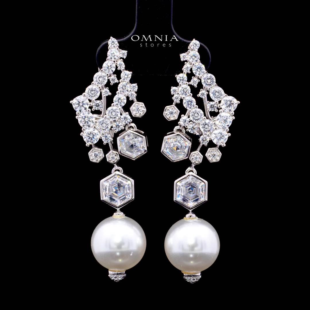 Omnia Suraiya Silver Winged Freash Real Pear Drop Earrings in 925 Silver High Quality White Simulated Diamond Stones