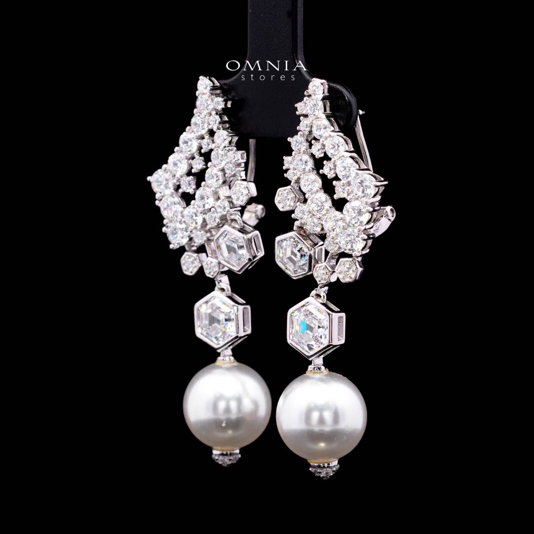 Omnia Suraiya Silver Winged Freash Real Pear Drop Earrings in 925 Silver High Quality White Simulated Diamond Stones - Image 2