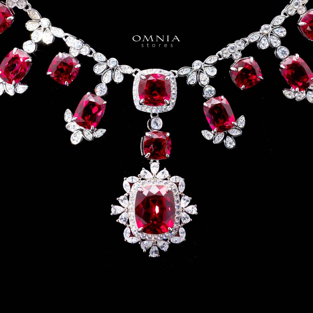 Omnia Alyah White and Red Necklace With High Quality GRC Certified Ruby Lab Grown Stones in 925 Silver - Image 2