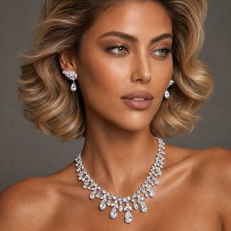 Omnia Taleen Silver White Necklace In 925 Silver With High Quality Certified Lab Crafted Stones