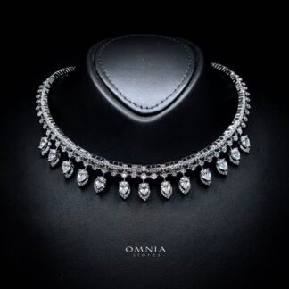Omnia Siara Silver White Collar Necklace In 925 Silver With High Quality Lab Crafted Stones