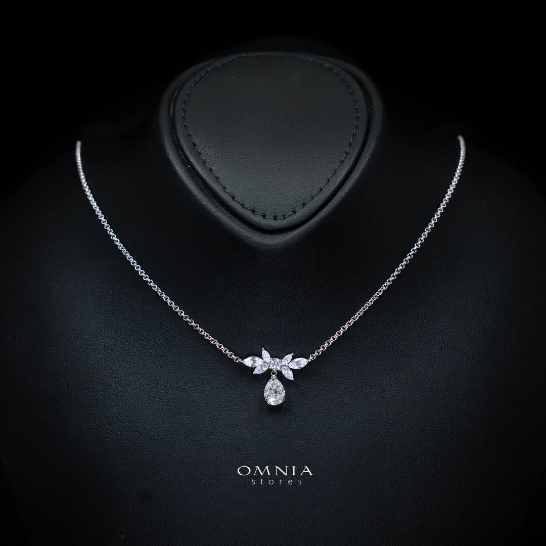 Omnia Naimah White Floral Pendant Necklace With High Quality Certified Lab Crafted Stones In 925 Silver - Image 2