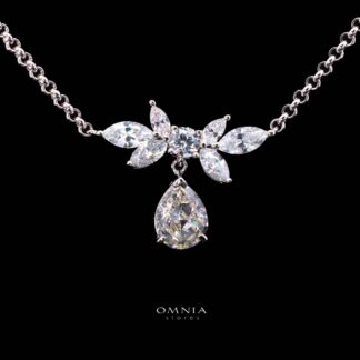 Omnia Naimah White Floral Pendant Necklace With High Quality Certified Lab Crafted Stones In 925 Silver