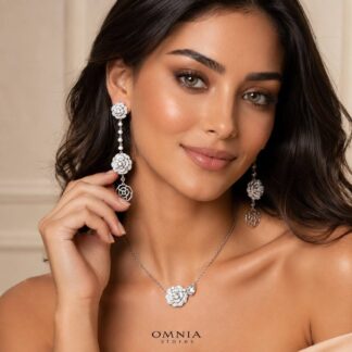 Omnia Aalyah White Floral Pendant Necklace With High Quality Certified Lab Crafted Stones In 925 Silver