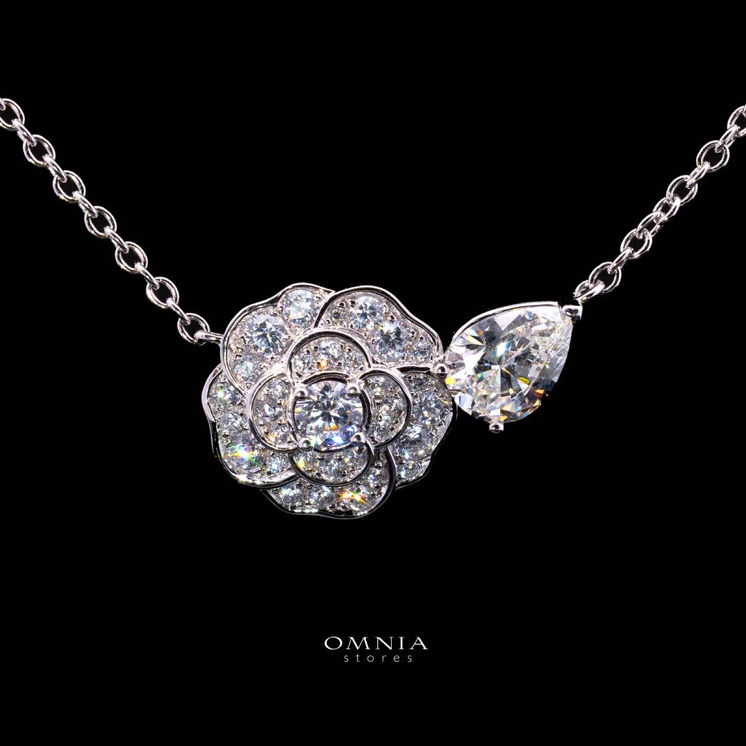 Omnia Aalyah White Floral Pendant Necklace With High Quality Certified Lab Crafted Stones In 925 Silver - Image 2