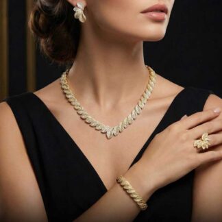 Omnia Alaia Luxury Gold Bridal Full Set in High Quality Zircon Stone Rhodium Plated