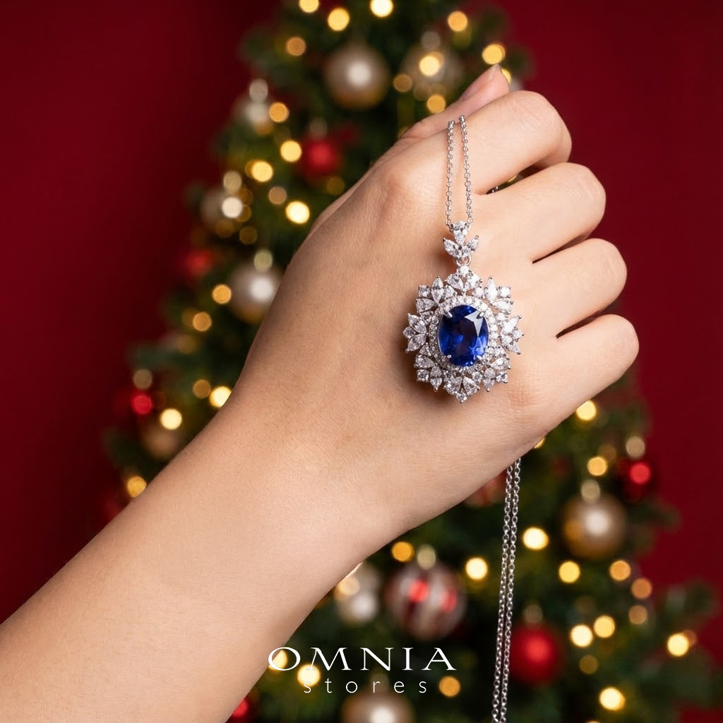 Omnia Esma Silver Necklace and Earrings Set in 925 Silver With High Quality GRC Certified Sapphire Blue Lab Grown Stones - Image 4