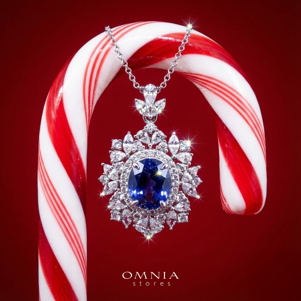 Omnia Esma Silver Necklace and Earrings Set in 925 Silver With High Quality GRC Certified Sapphire Blue Lab Grown Stones - Image 2