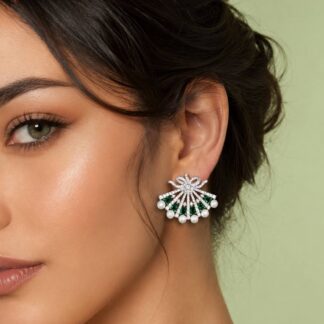 Omnia Azra Pearl White and Green Earrings With High Quality Certified Lab Crafted Stones In 925 Silver