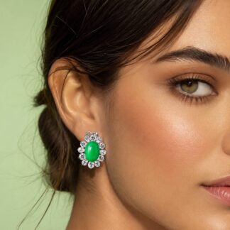 Omnia Dina White and Green Floral Stud Earrings In 925 Silver With High Quality Lab Crafted Stones