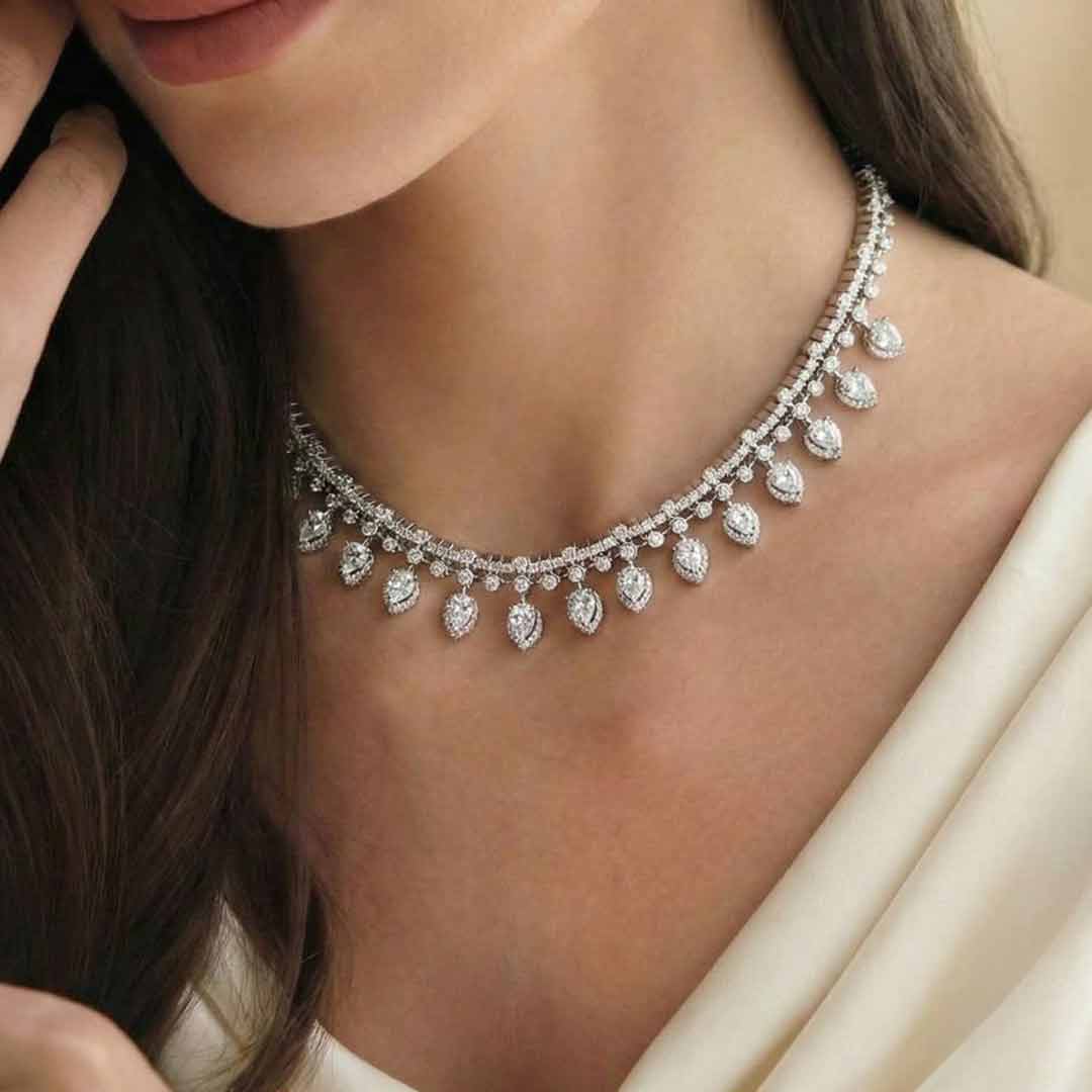 Omnia Siara Silver White Collar Necklace In 925 Silver With High Quality Lab Crafted Stones - Image 3