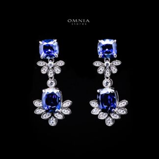Omnia Miray White and Blue Floral Earrings With High Quality Sapphire Lab Grown Stones in 925 Silver